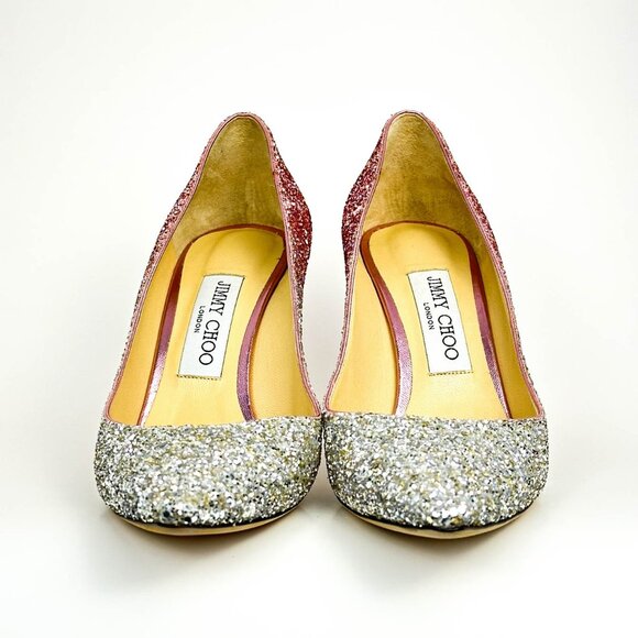 Jimmy Choo Pink and Silver Glitter Heels - Picture 3 of 12